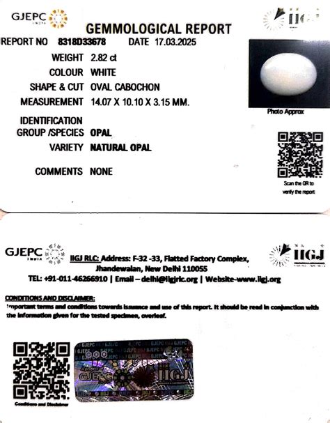 2.82/CT Natural Opal with Govt. Lab Certificate | Gem Selections