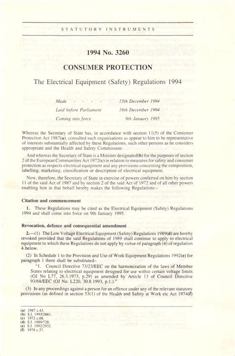 The Electrical Equipment (Safety) Regulations 1994: 1994 3260 ...