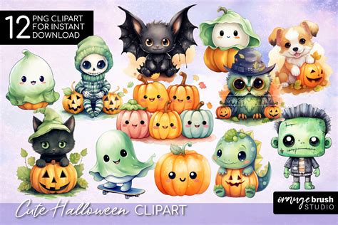 Cute Halloween Clipart PNG Bundle Graphic by Orange Brush Studio ...