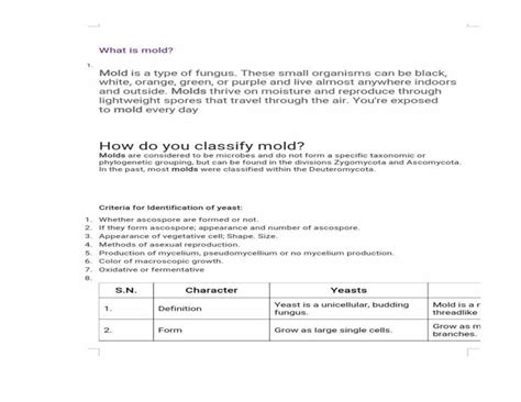 SOLUTION: Classification of yeast and mold - Studypool