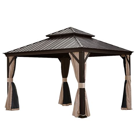 Mondawe 12-ft x 12-ft Brown Gazebo with Hardtop Roof (Screen Included ...