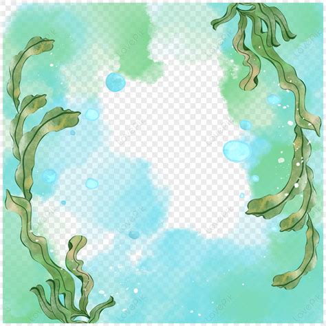Watercolor Halo Staining Water Plant Border,seaweed,frame PNG Image ...