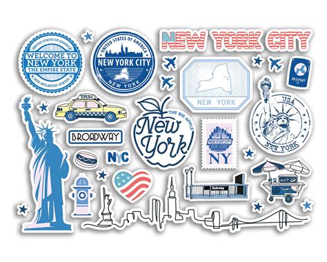 A5 Sticker Sheet New York Blue Landmarks Vinyl Stickers NYC America ...