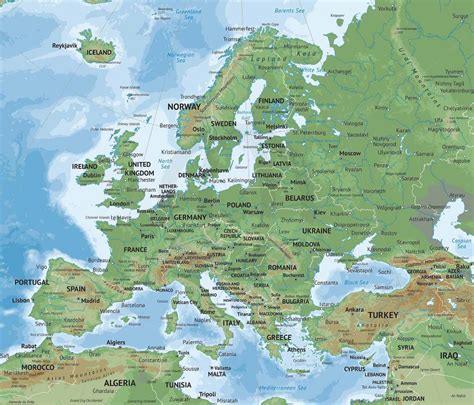 Europe Physical Map Printable