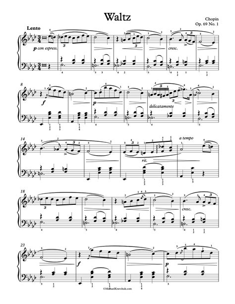 Free Piano Sheet Music – Waltz – Op. 69, No. 1 – Chopin – Michael Kravchuk