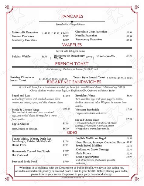 Carta del restaurante Andy's Breakfast & Lunch, Lynn