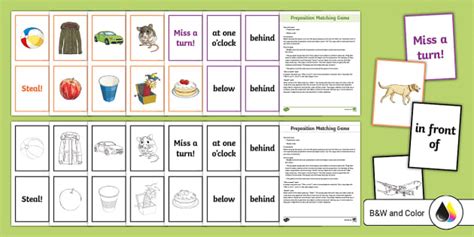 Preposition Matching Game for 3rd-5th Grade