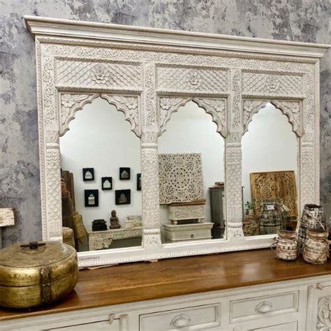 Buy Jharo Wooden Carved Mirror Frame in White Distress | Furnweave ...