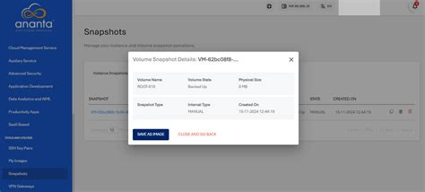 Managing Instance and Volume Snapshots | Ananta Cloud Technical ...