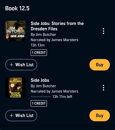 Two books on audible. Side jobs:stories from the dresden files (2010 ...