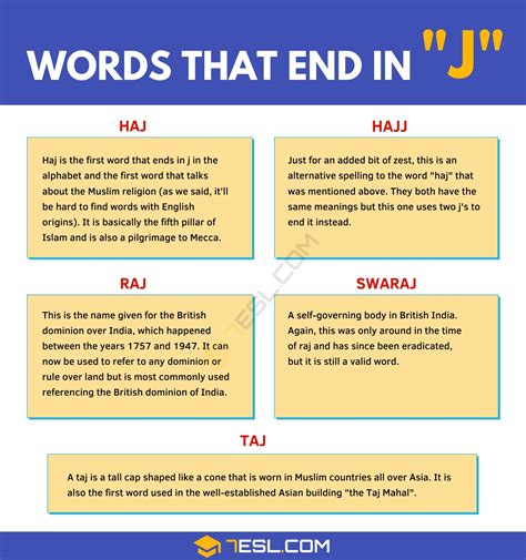 Words that End in J in English • 7ESL