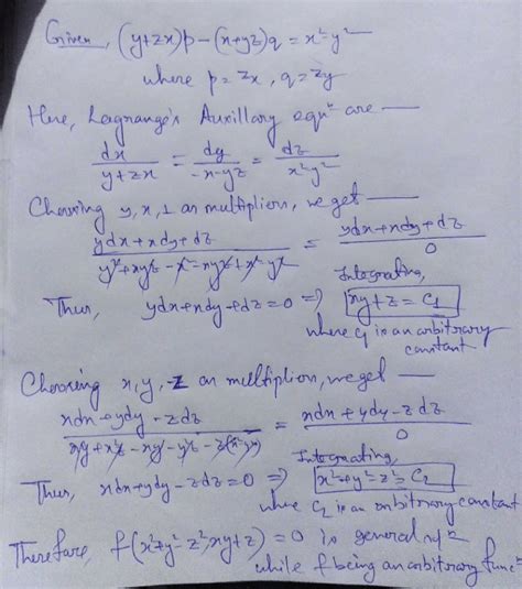 The general integral of the partial differential equation (y + z x) zx ...