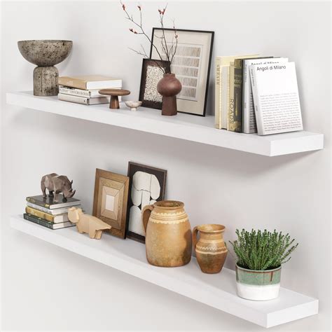White Floating Shelves 48 Inch Set of 2, Solid Wood Wall Mounted ...