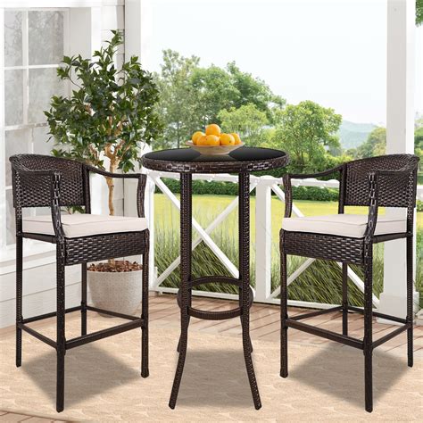 SEVENTH 3-Piece Rattan High Top Patio Set, Bistro Set with Glass Table ...