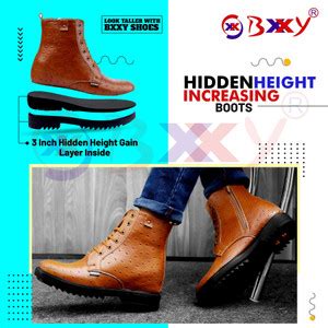 BXXY Men 4 Inch Hidden Height Increasing Tan Casual Formal Lace-Up Boot ...
