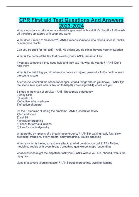 Image result for Free First Aid Test Questions