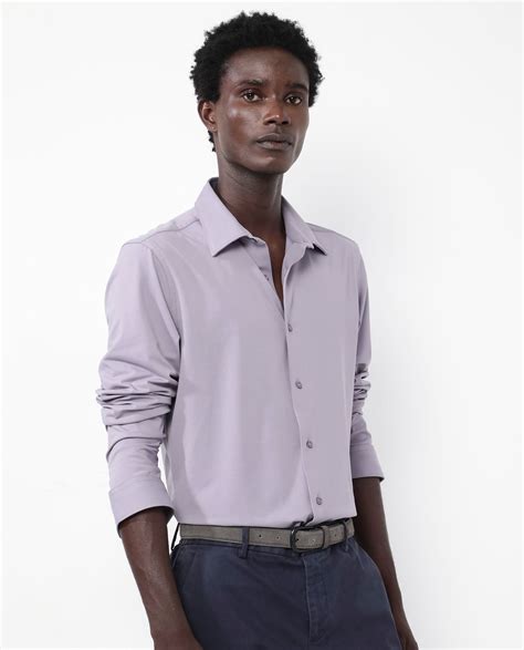 Rare Rabbit Men's Flyknit Dusky Purple Cotton Plain Regular Fit Full S