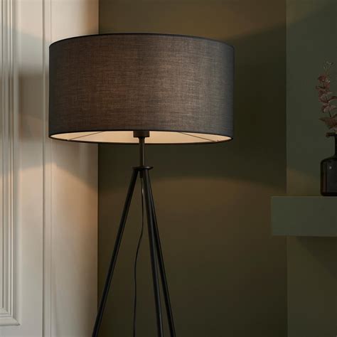 Endon Matt Black Tripod Floor Lamp Black Cotton Shade 103798
