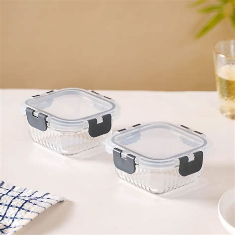 Nestasia Borosilicate Glass Lunch Box Set Of 2 | Microwave Safe & Leak ...