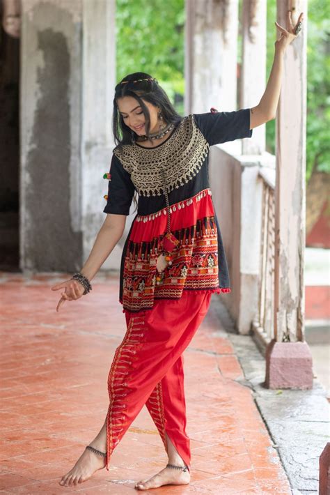 Black embroidered Navratri kedia with red tulip pant Traditional Navra