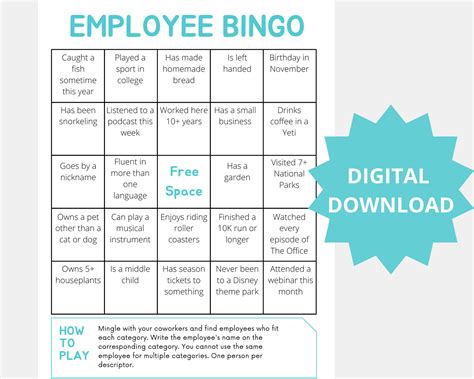 Employee Bingo • Workplace Get-to-know You Game • Employee Work Game ...