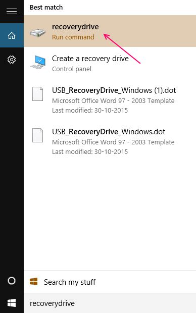 Create a Recovery Drive USB 的图像结果