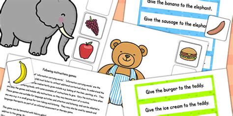 Elephant and Teddy Following Instructions Word Game 1ICW - games