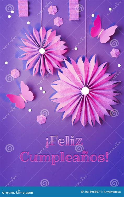Feliz Cumpleanos Means Happy Birthday in Spanish Language. Paper Fans ...