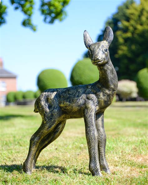 Black & Gold Cast Aluminium 'meadow' Fawn Garden Sculpture, Metal Deer ...