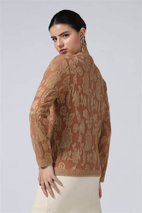 Buy BEAUTIFUL FLORAL LUREX PLATED TRANSFER JACQUARD V NECK PULLOVER ...