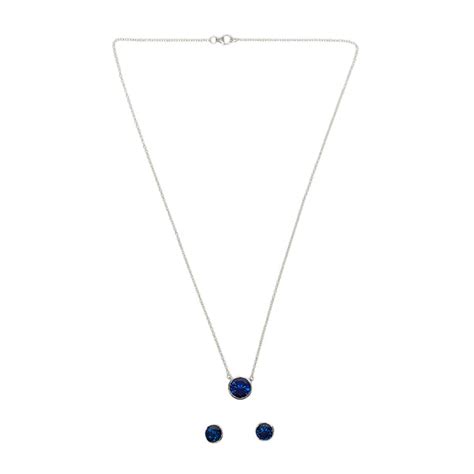 Blue Stone Studded 925 Sterling Silver Necklace Set – VOYLLA