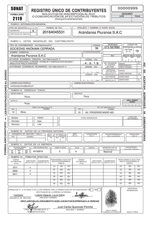 Formulario 2119 registro unico de contribuyentes - VIA (Ver Tabla Anexa ...