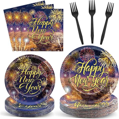 Amazon.com: 96pcs Happy New Year Party Plates and Napkins, 2025 New ...