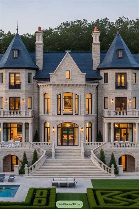 Luxurious modern castle with stone facade and turrets. Craving the ...