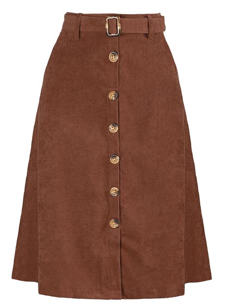 Allegra K Women's Corduroy A-Line Skirt, High Waist, Button Front ...
