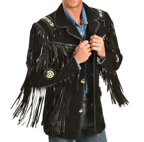 Mens Black Suede leather Scully Fringed cowboy style western jacket ...