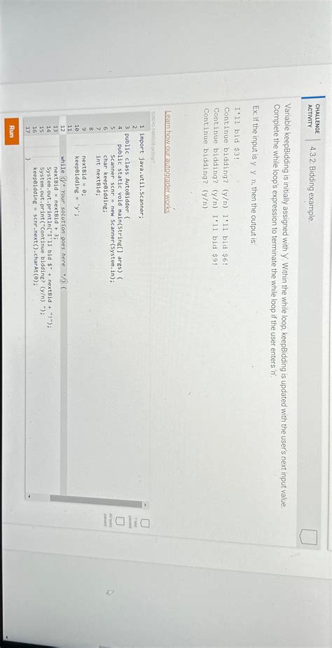 Solved CHALLENGEACTIVITY4.3.2: Bidding example.Variable | Chegg.com
