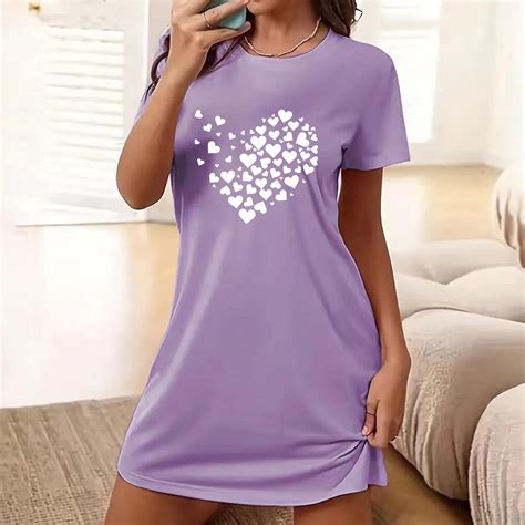 VgaVtl Short Sleeve Womens Sleep Shirts Under $10.00 Purple Short Women ...