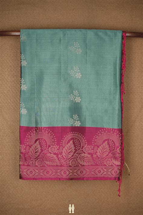 Floral Zari Motifs Soft Sage Green Soft Silk Saree – Sundari Silks