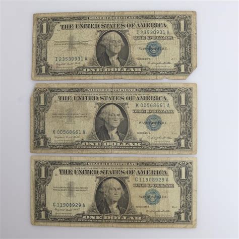 Three 1957A US Silver Certificate 1 Dollar Bills | Property Room