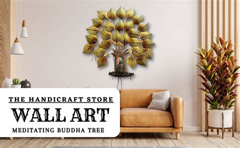 The Handicraft Store Meditating Buddha Under Tree, Metal Wall Decor ...
