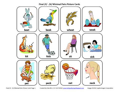 Testy yet trying: Final T / K Minimal Pair Picture Speech Cards