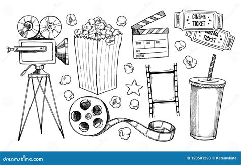 Hand Drawn Vector Illustrations - Cinema Collection. Movie Stock Vector ...