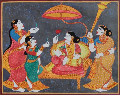 “Rani Enthroned Flanked By Attendants”, Painting by Radhika G | Artmajeur