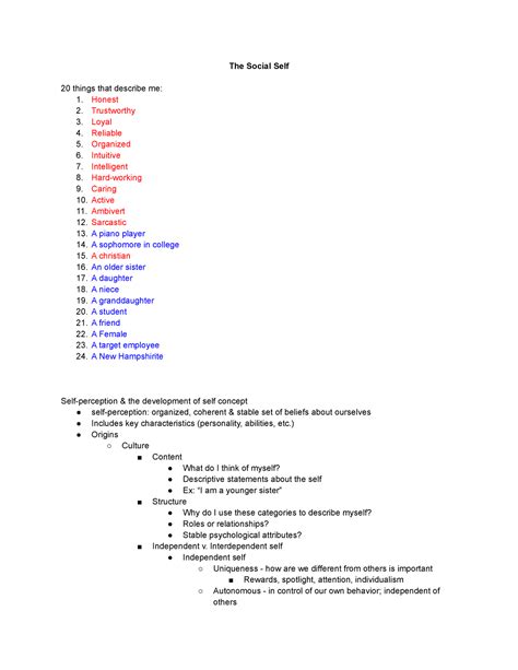 The Social Self - Dr. Jana Spain - The Social Self 20 things that describe me: 1. Honest 2 ...