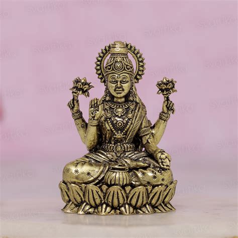 Brass Lakshmi Idol Sitting on Lotus (3 Inch)