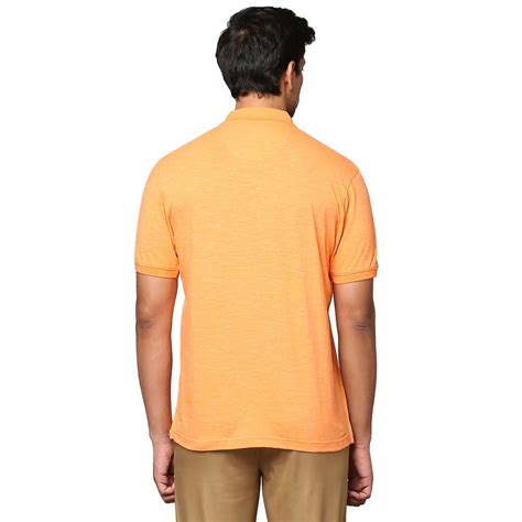 Men Orange Slim Fit Chambray Cotton Round Neck Collar Polo T-Shirt ...