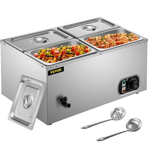 VEVOR 110V Commercial Food Warmer 4x1/4GN, 4-Pan Stainless Steel Bain Marie 14.8 Qt Capacity ...