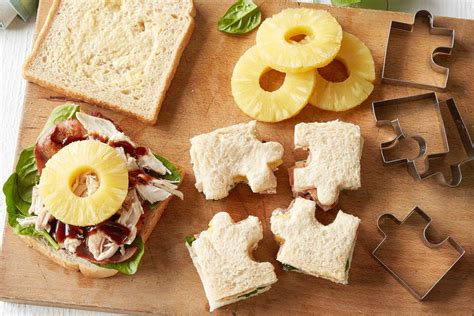 Chicken, bacon and pineapple puzzle sandwiches