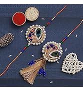 eCraftIndia Set of 2 Purple Floral & Pearl Designer Rakhis with Roli ...